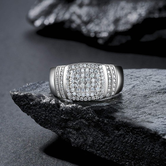 Factory Wholesale Custom Iced Out Moissanite Square Ring 925 Silver Hip Hop Jewelry for Men Statement Ring
