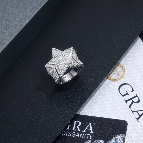 Factory Wholesale Custom Iced Out Moissanite Square Ring 925 Silver Hip Hop Jewelry for Men Statement Ring