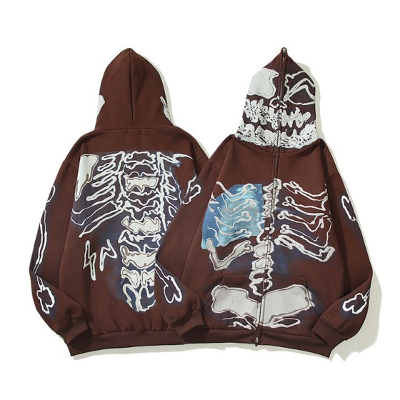 Trendy Hip Hop Style Men's Loose Hooded Pullover Skeleton Pattern Cotton Hoodies Wholesale Spring Autumn Casual Hoodies
