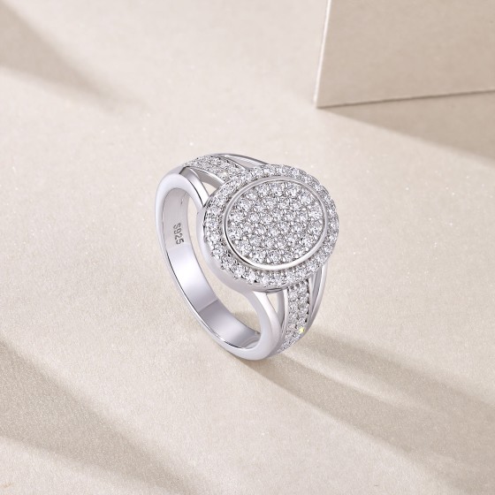 Oval Pave Cluster Ring 925 Sterling Silver Full Pave Moissanite Split Shank Resizable Iced Out Wholesale Fashion Jewelry