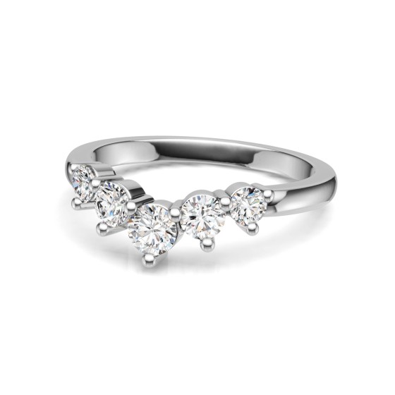 925 Sterling Silver Round Cut Moissanite Five-Stone Curved Band Ring, VVS D Color Wedding & Stackable Promise Ring for WomenGift