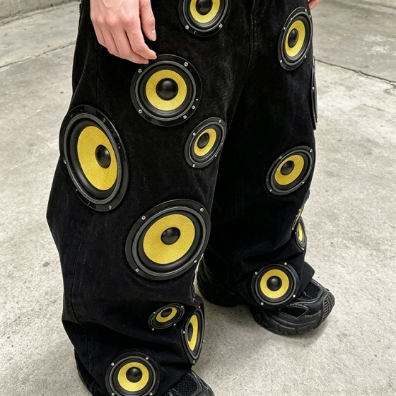 YSJY  Custom Hip Hop Clothes Streetwear Design Audio Printing Jeans Very High Quality Plus Size Denim Pants for Men