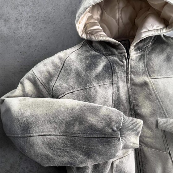 American Street Hip Hop West Coast Canvas Winter Vintage Washed Dark Gothic Loose Chill Lazy Quilted Jacket Unisex