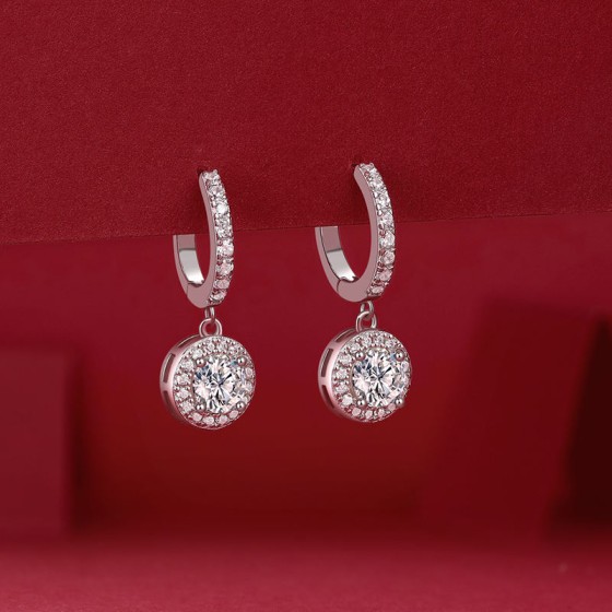 Minimalist Chic S925 Silver Moissanite Round Brilliant Cut Cushion Halo Drop Hoop Anniversary Gift Special Meaningful Earrings